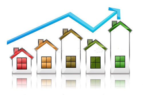 Growth Graphic with Abstract Houses